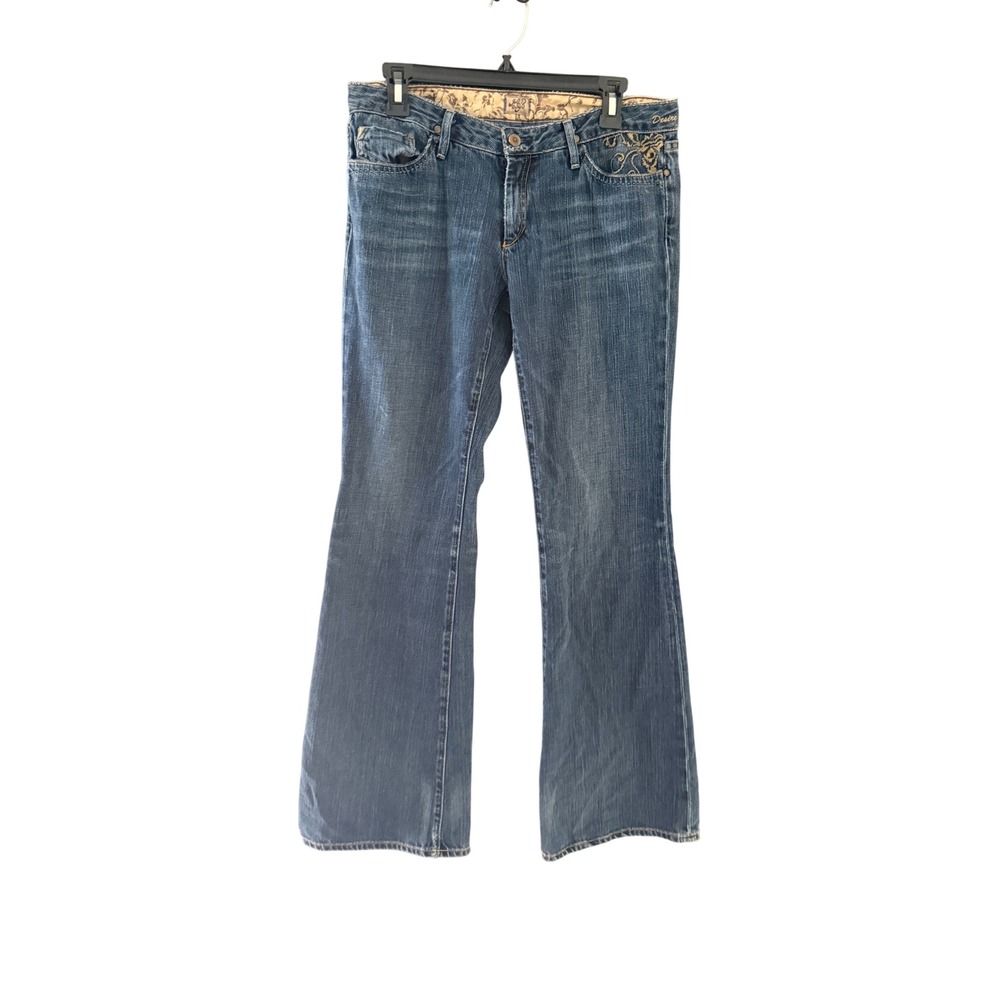 GoldSign Desire Flare Jeans Blue Medium Wash Embroidered Low Rise Y2K Size 30